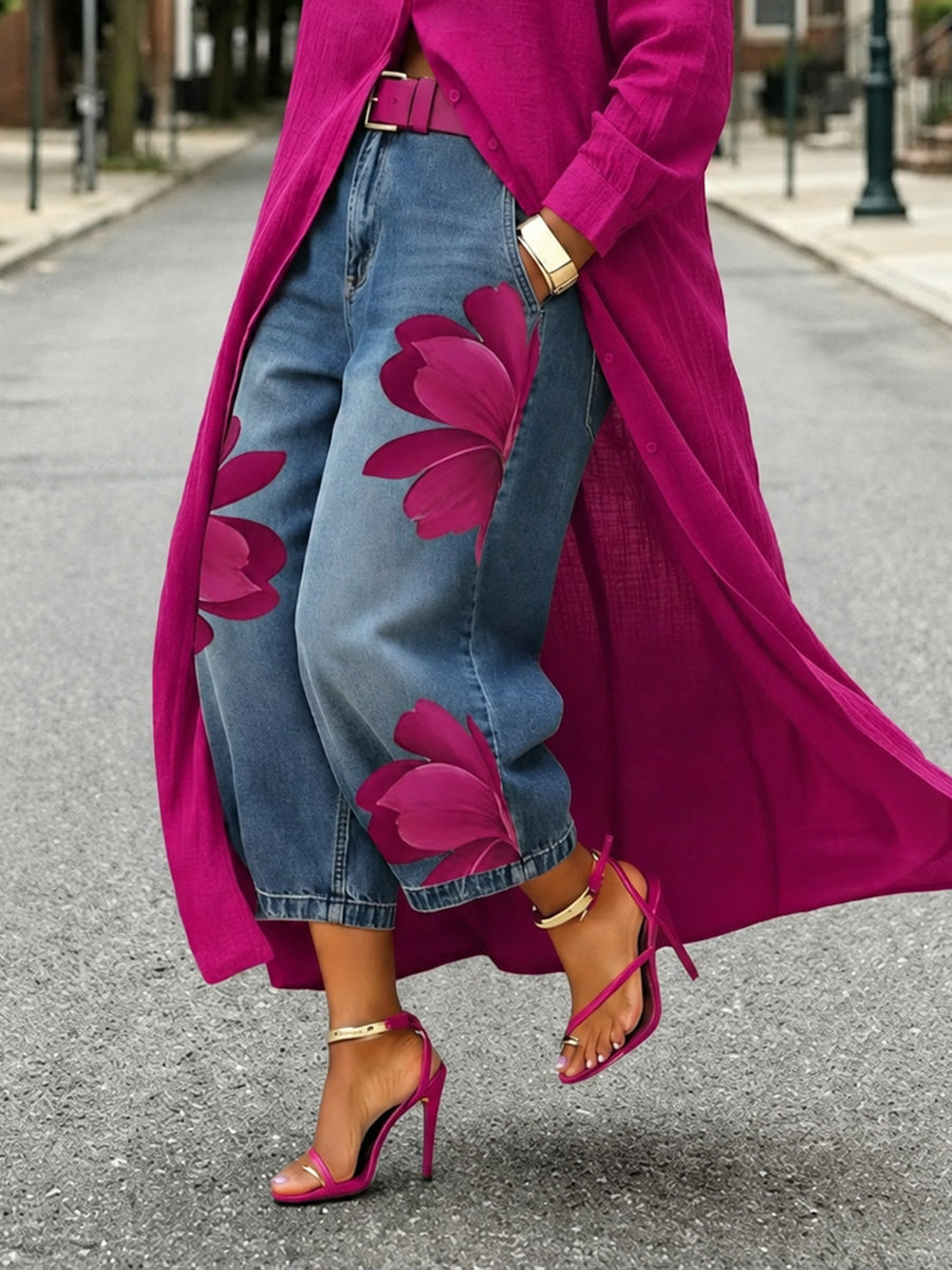 Jeans casuales con estampado artístico