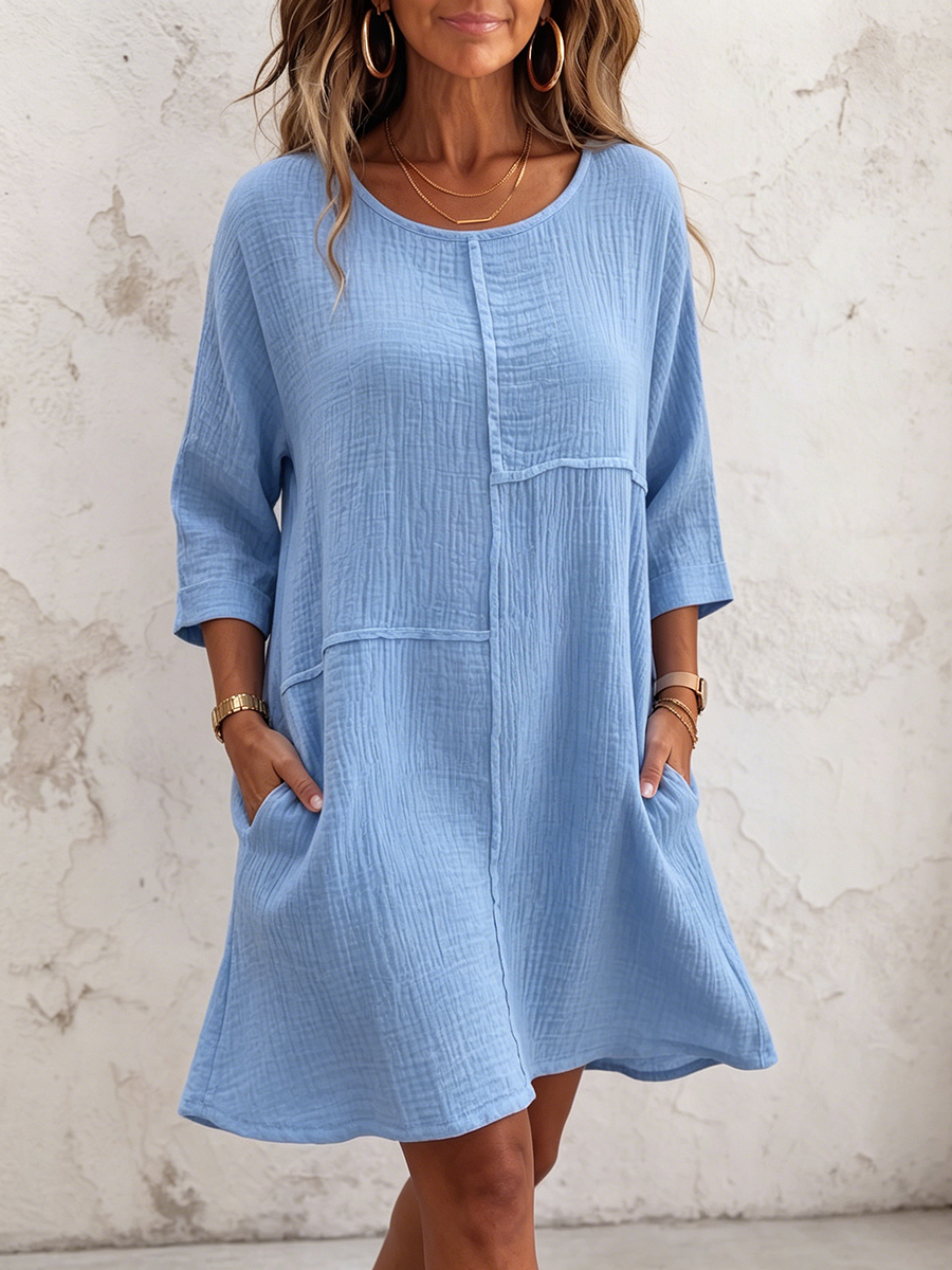 Gemütliches, locker sitzendes Babyblaues Baumwollkleid