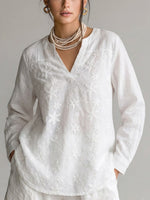 Camicia in cotone a maniche lunghe e vestibilità ampia con ricamo in pizzo