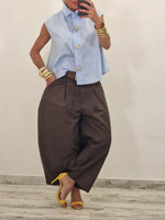 Casual Sleeveless Cotton Shirt With Decorative Rhinestone Buttons