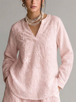 Camicia in cotone a maniche lunghe e vestibilità ampia con ricamo in pizzo