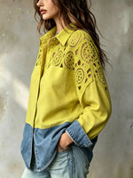 Damen Langarmshirt mit gehäkeltem Einsatz und Jeans-Saum