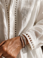 Camicia casual a maniche lunghe in lino e cotone con inserto in nastro traforato