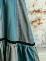 Damen Maxikleid mit Kontrastfarben, einfarbigem Streifenmuster, Patchwork, quadratischem Ausschnitt und ärmellos