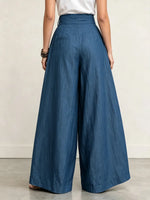 Pantaloni Palazzo a Vita Alta in Denim Tancel con Pieghe Drammatiche