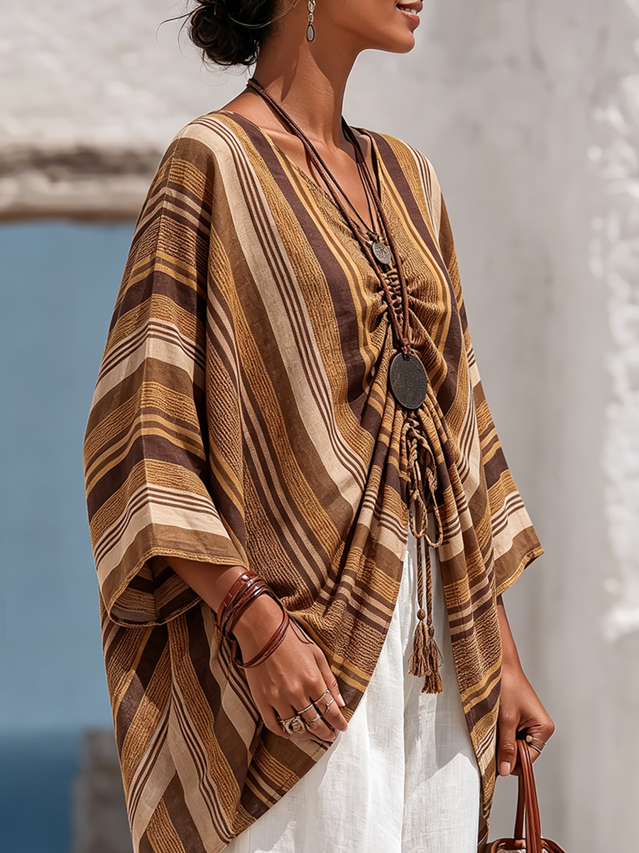 Blusa poncho a righe in stile boho-chic