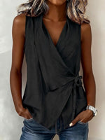Camicia casual senza maniche con colletto in lino e cotone