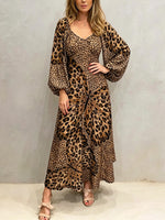 Damen Kleid mit Schmetterlings- und Leopardenmuster, locker, künstlerisch, lässig, stilvoll, mit langen Ärmeln