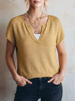 Damen V-Ausschnitt Kurzarm Lässiger Lockerer Strickpullover