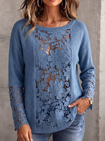 Pull élégant vintage en patchwork tricoté avec découpes