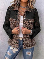 Casual denimjakke med leopardmønster og blonderpaneler