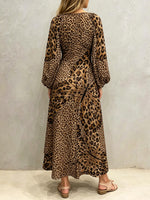 Damen Kleid mit Schmetterlings- und Leopardenmuster, locker, künstlerisch, lässig, stilvoll, mit langen Ärmeln