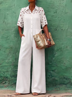Eleganter schicker Jumpsuit mit floraler Spitzen-Einsatz-Strickoptik