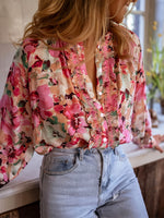 Camicia casual a maniche lunghe con motivo floreale elegante retrò e vestibilità ampia
