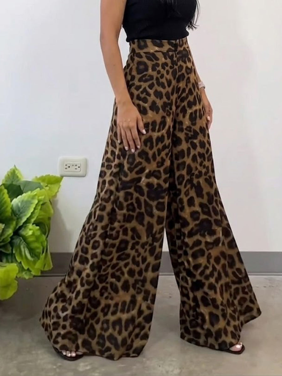 Pantalon large élégant à imprimé léopard