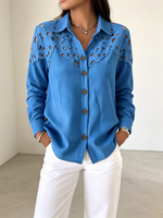 Camicia elegante in velluto a coste con pannelli traforati a motivo floreale