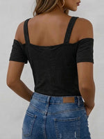 T-shirt casual in cotone con spalline regolabili, scollo a barca e dettaglio con cerniera