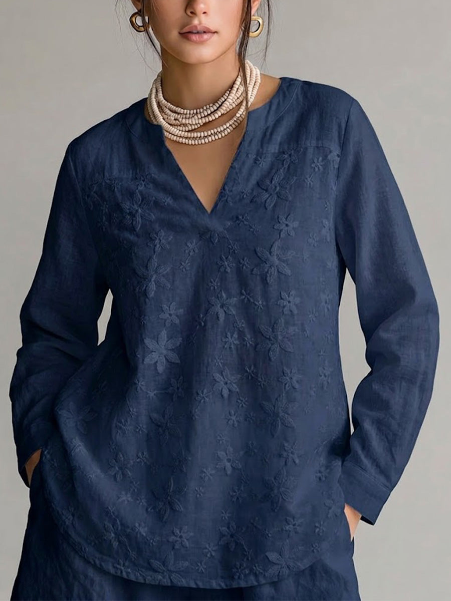 Camicia in cotone a maniche lunghe e vestibilità ampia con ricamo in pizzo