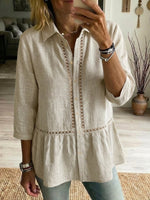 Camicia casual in lino e cotone con rete a patchwork traforata