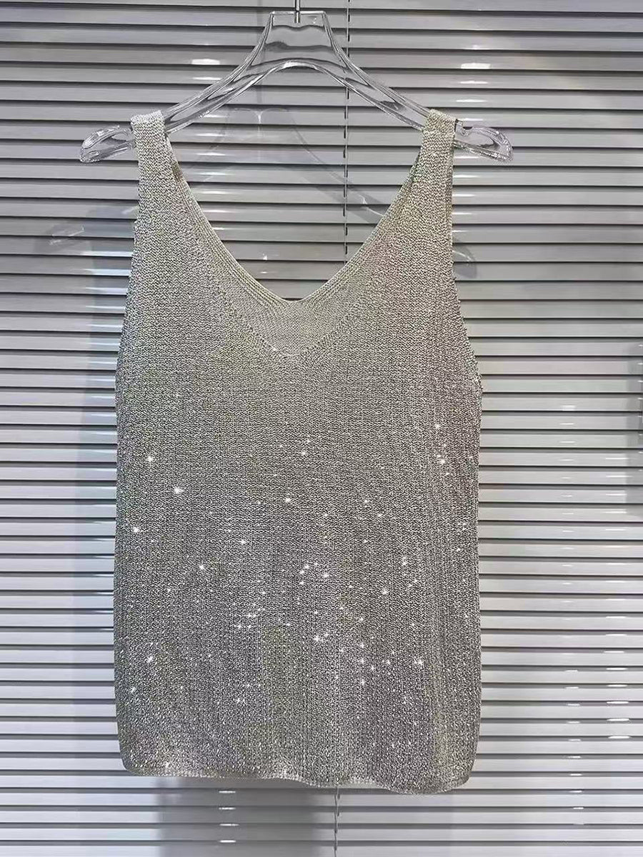Gilet alla moda in maglia con strass scintillanti