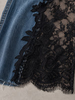 Jeans a gamba larga con pannello in pizzo elegante per donna – Jeans a vita alta con lavaggio vintage premium