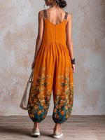 Jumpsuit mit Leopardenmuster, breiten Trägern, Blumenmuster und lockerem Laternenstil