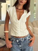 Top casual senza maniche a righe con motivo floreale in stile romantico retrò chic