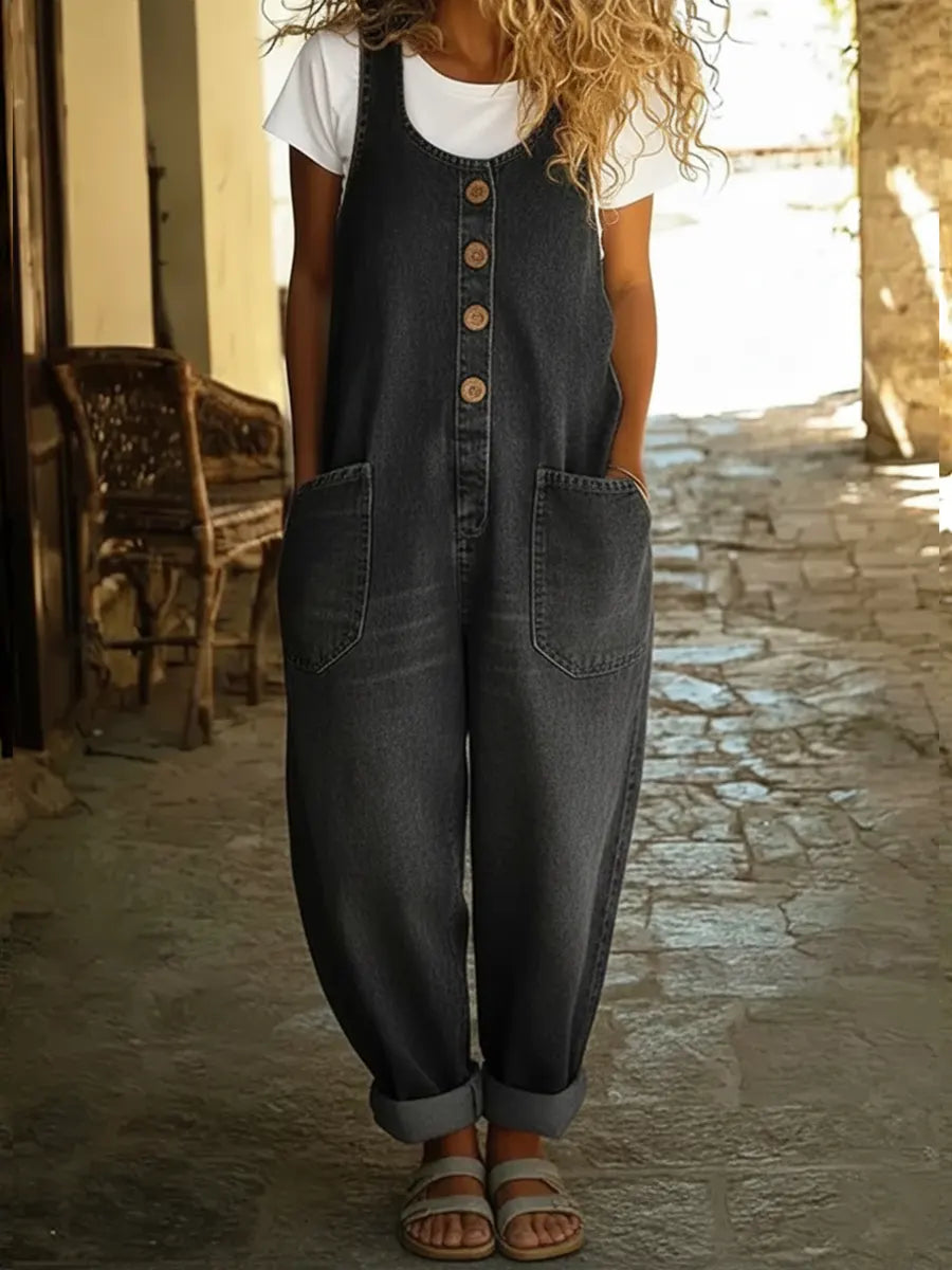 Chaleco casual de algodón para mujer y mono vaquero