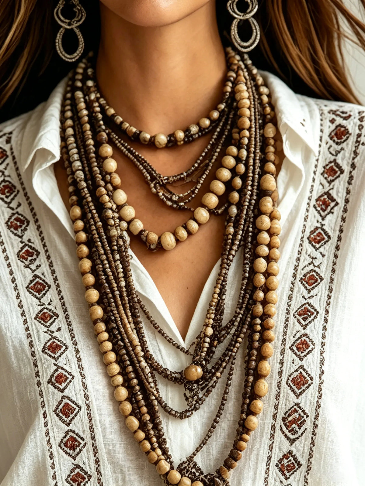 Damen-Bluse im Boho-Stil mit Knopfleiste