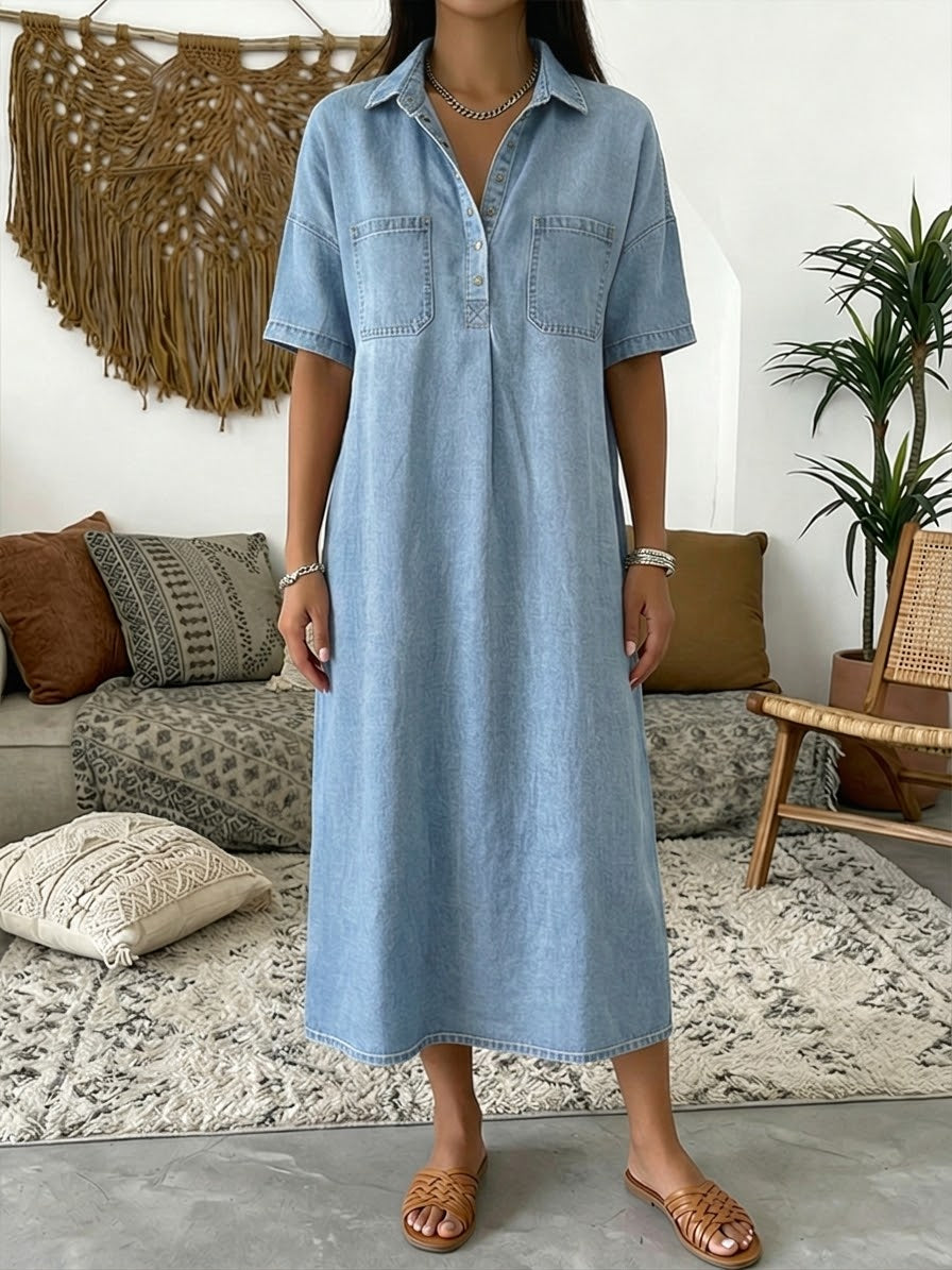 Lässiges Jeanskleid mit kurzem Ärmel und Polokragen