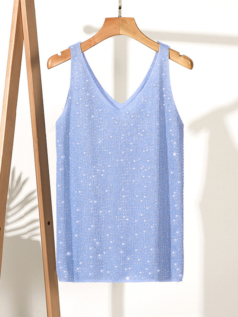 Gilet alla moda in maglia con strass scintillanti