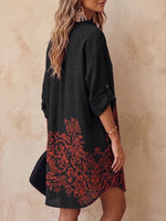 Vintage-inspirierte Leinen-Tunika mit Blumenmuster und Knopfleiste
