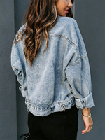Giacca di jeans corta vintage con rever, stampa leopardata e taglio ampio