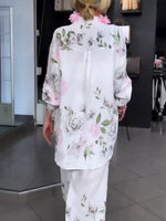 Conjunto de dos piezas casual con camisa y pantalones de estampado floral