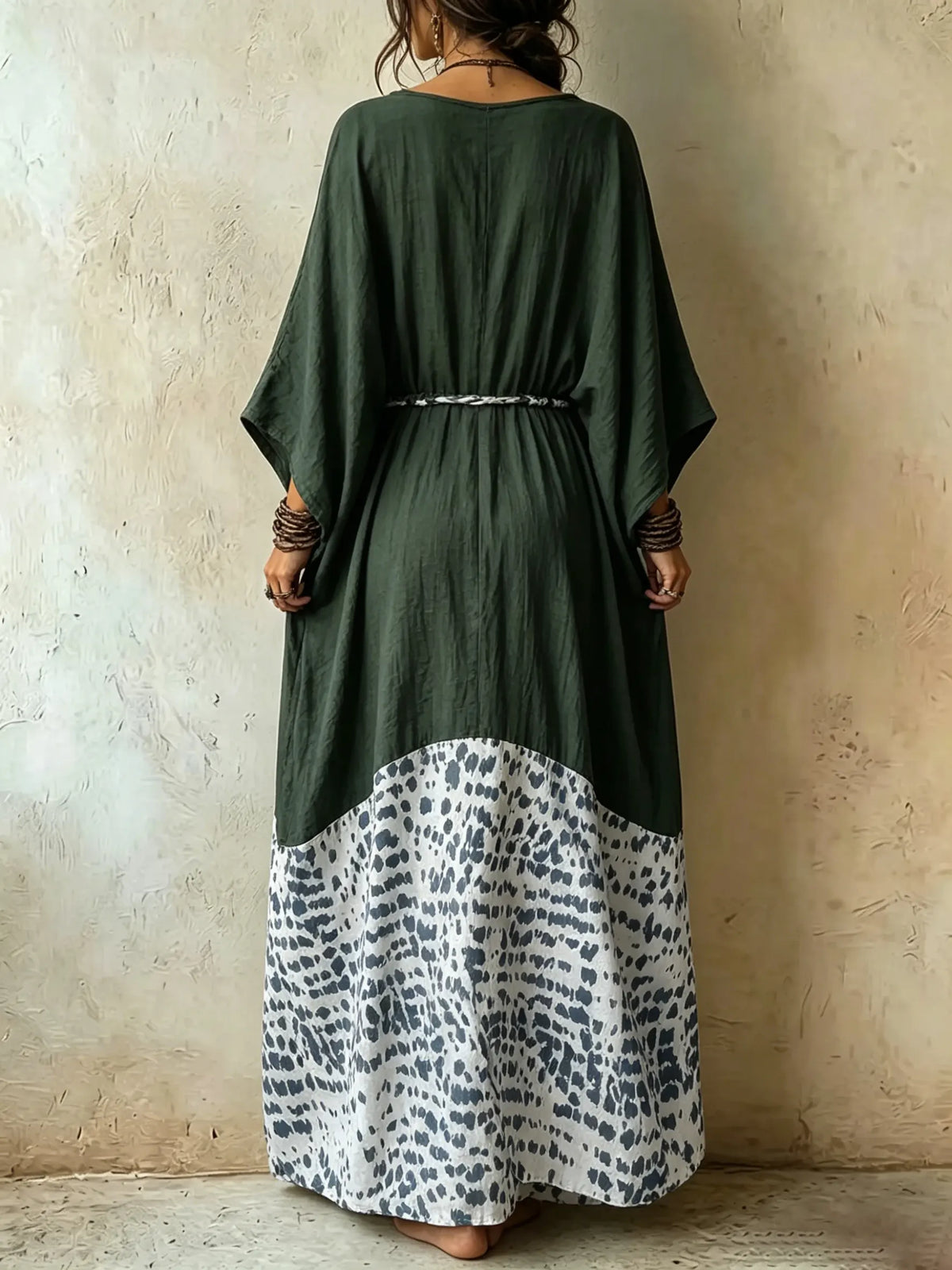Damen Maxikleid mit Leopardenmuster, V-Ausschnitt und lockerem Schnitt für den Urlaub