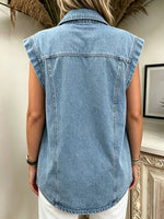 Damen Jeansweste mit gewaschenem Revers, ärmellos und mit Ziernähten