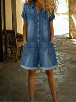 Tuta corta casual da donna in denim di cotone