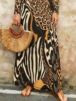 Damen Kleid mit Leopardenmuster, lässig, stilvoll, langärmlig