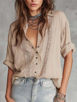 Camicia casual in lino e cotone con inserti in pizzo