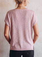 Damen V-Ausschnitt Kurzarm Lässiger Lockerer Strickpullover