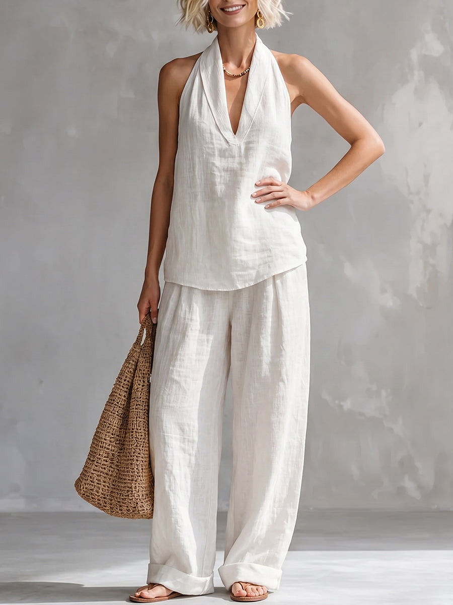 Set minimalista casual e accogliente in lino a due pezzi