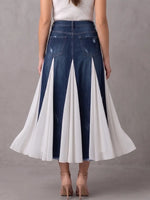 Gonna midi contemporanea con pannelli in denim e chiffon