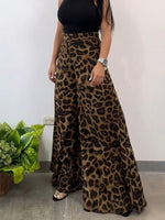 Pantalon large élégant à imprimé léopard