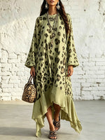 Damen Kleid mit Leopardenmuster, locker, künstlerisch, lässig und stilvoll, mit langen Ärmeln