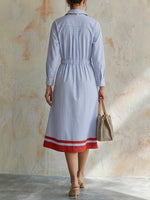 Vestido Camisa Midi de Algodão às Riscas