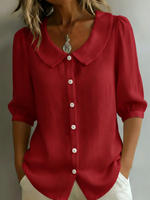 Camicia in cotone con colletto Peter Pan retrò e bottoni frontali