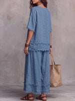 Conjunto de Camisa Vintage Elegante con Bordado de Lentejuelas en Patchwork