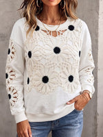 Vintage elegant sweatshirt med lapptäcksmönster och utskärningar