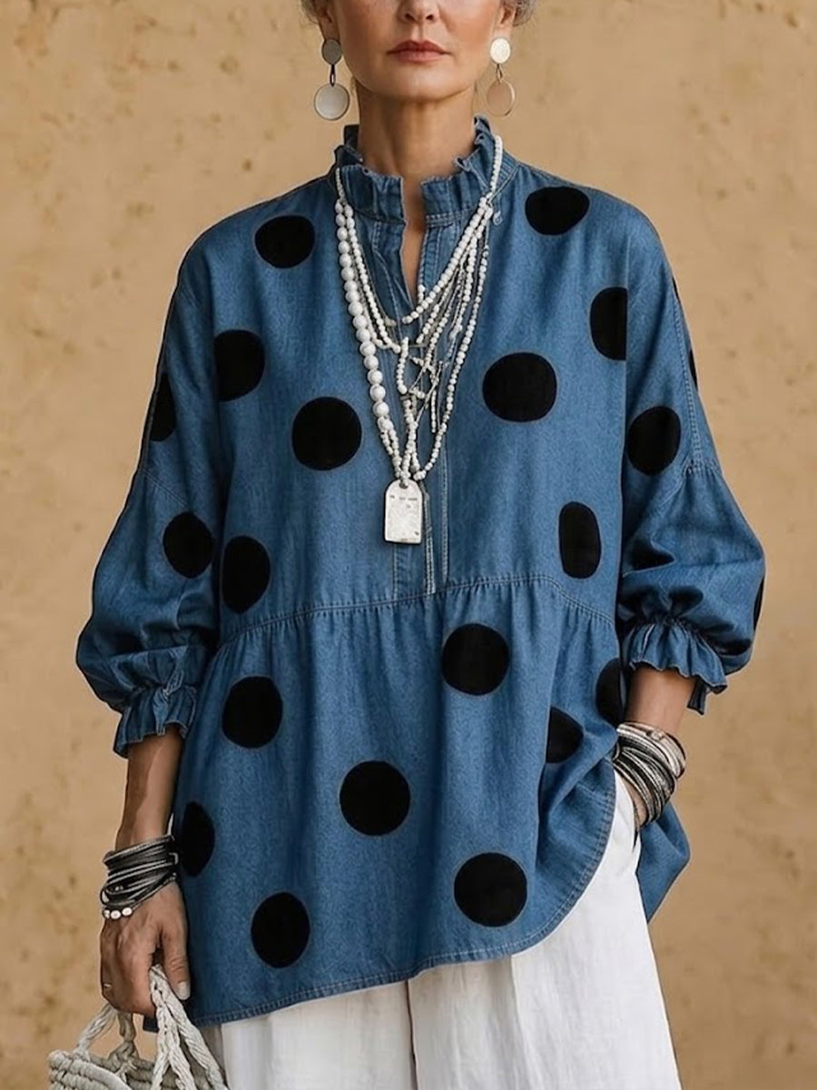 Camicia di jeans casual a pois con vestibilità comoda