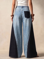 Pantaloni contemporanei a gamba larga in denim bicolore